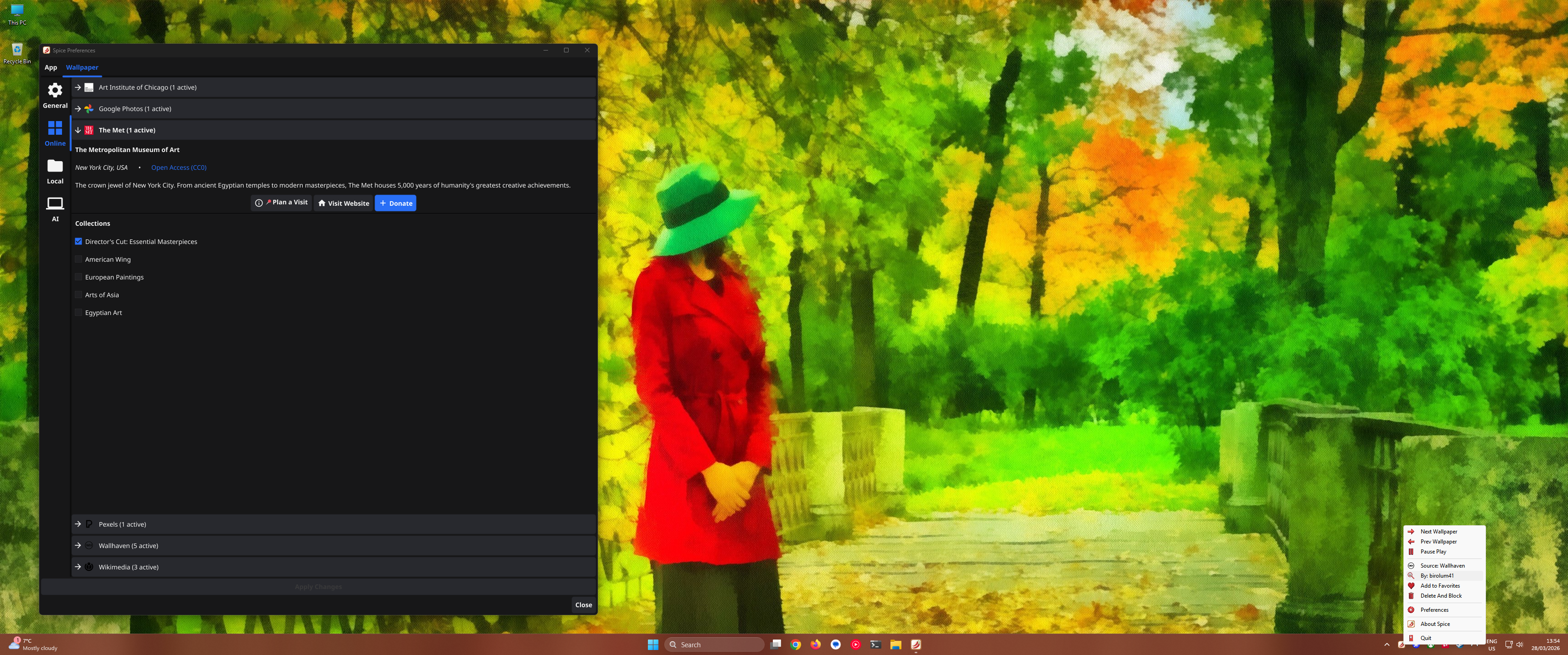 Spice on Windows: Vibrant park scene with tray controls