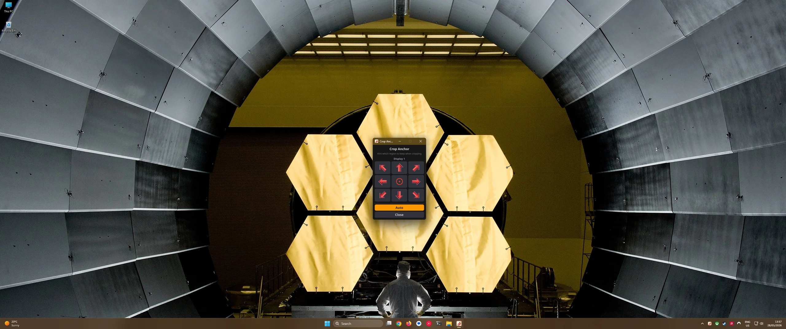 Spice on Windows: Crop Anchor UI perfectly framing the James Webb Space Telescope