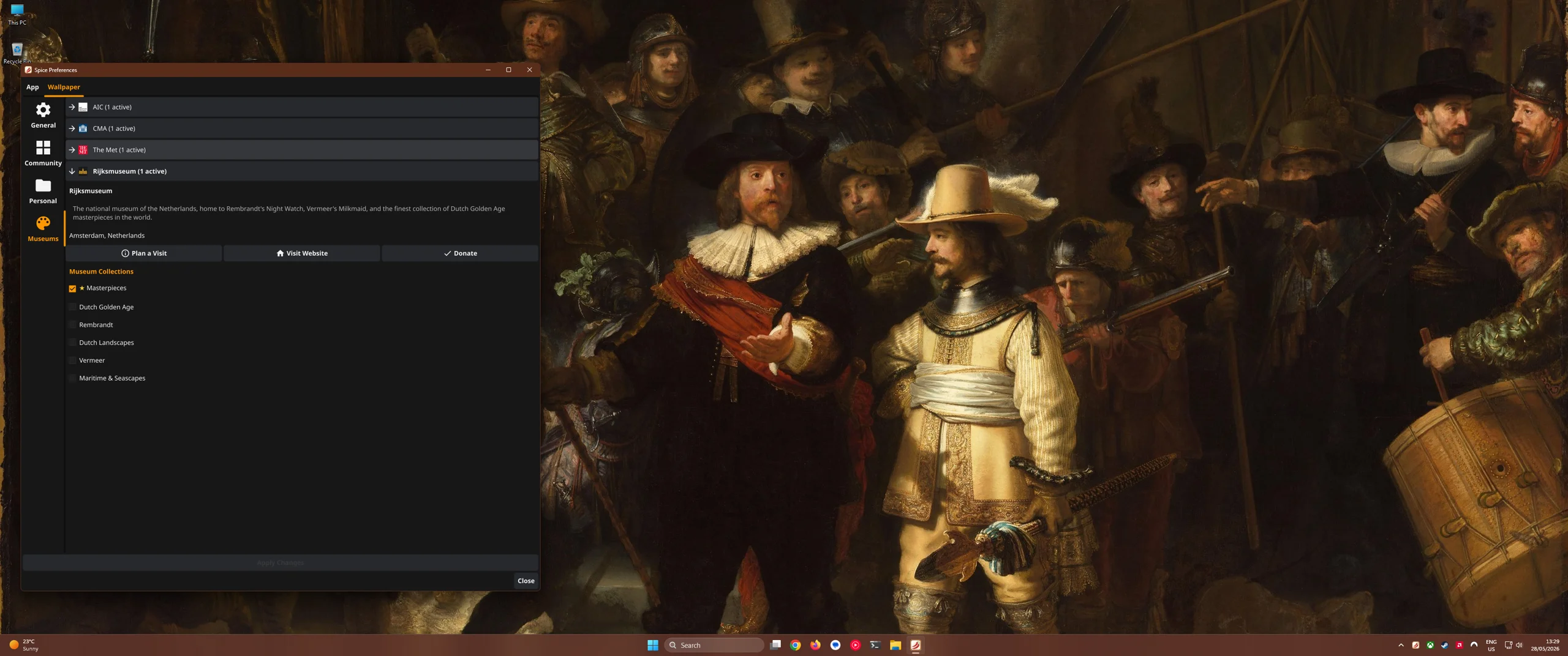 Spice on Windows: Rijksmuseum integration displaying Rembrandt's Night Watch